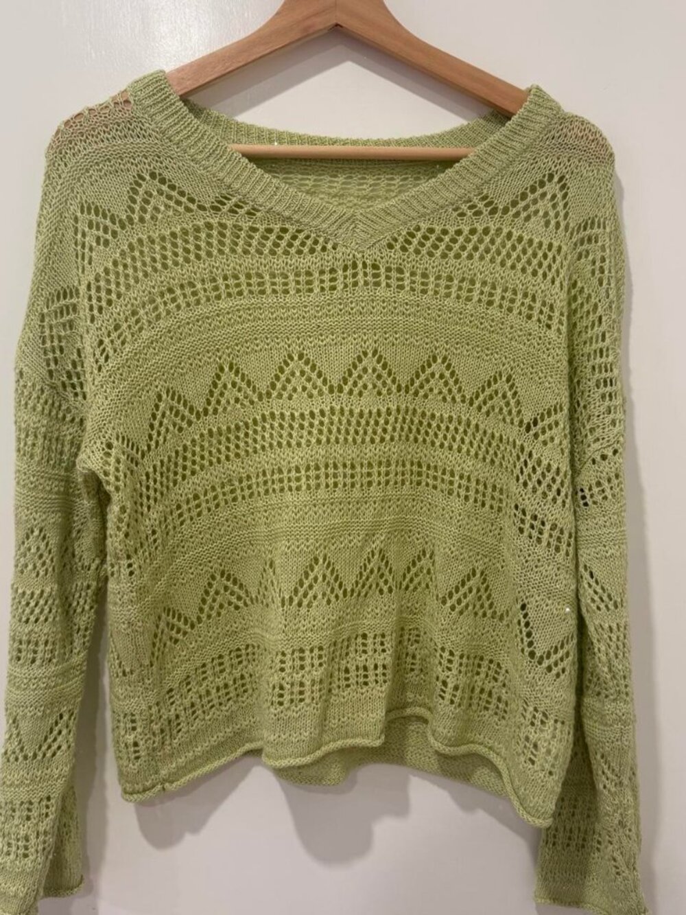 Women's Green Geometric Knit Sweater — Size S
